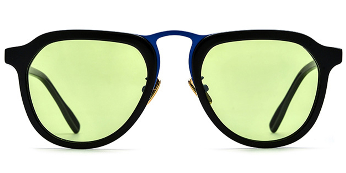 Acetate Aviator Sunglasses black+green_polarized