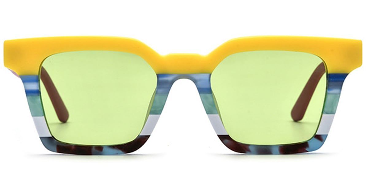 Acetate Square Sunglasses pattern-yellow+green_polarized