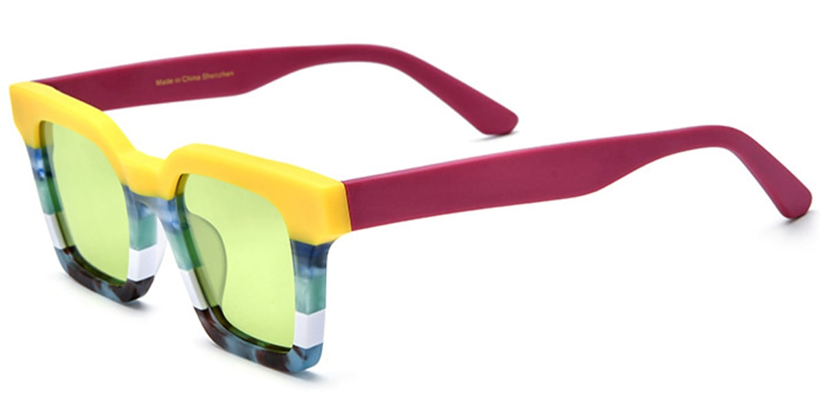 Acetate Square Sunglasses pattern-yellow+green_polarized