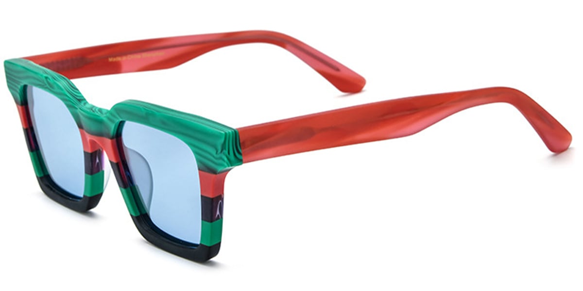 Acetate Square Sunglasses pattern-green+blue_polarized