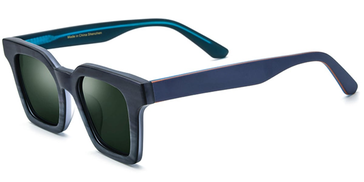 Acetate Square Sunglasses pattern-blue+dark_green_polarized