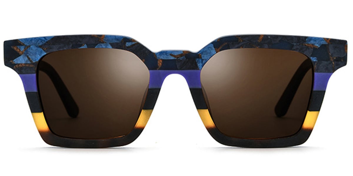 Acetate Square Sunglasses pattern-black+amber_polarized