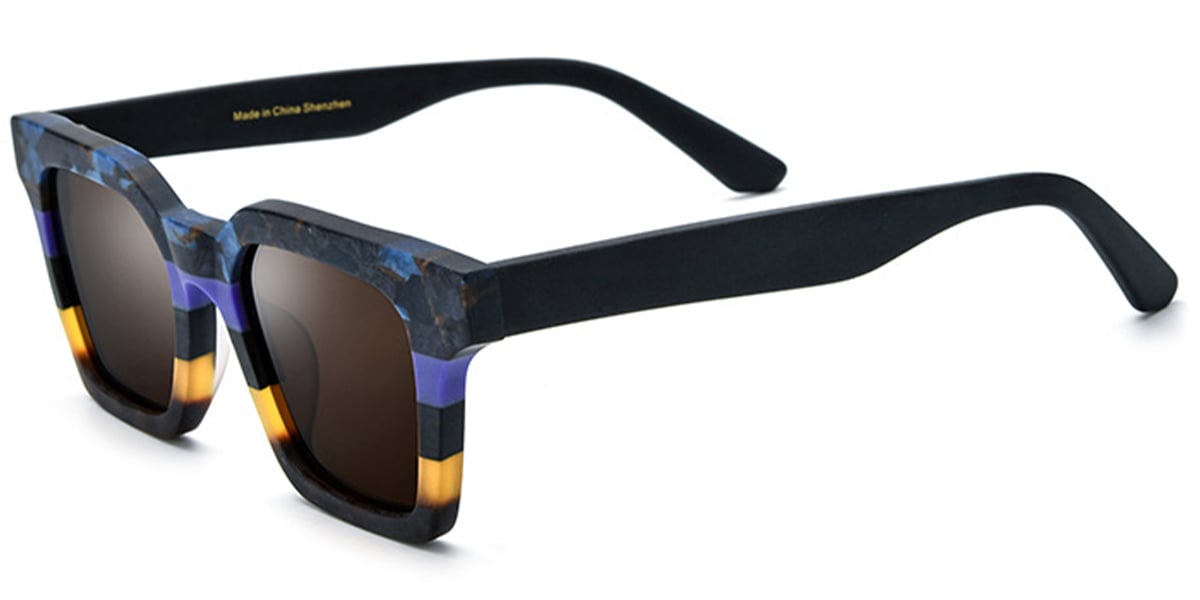 Acetate Square Sunglasses pattern-black+amber_polarized