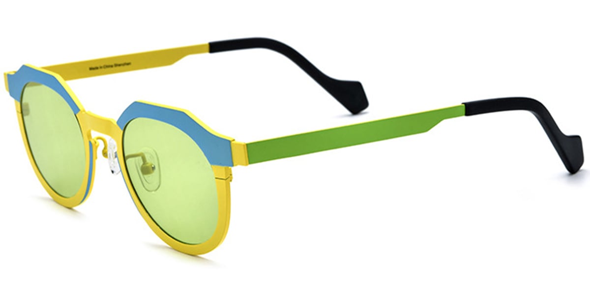 Titanium Oval Sunglasses pattern-yellow+green_polarized