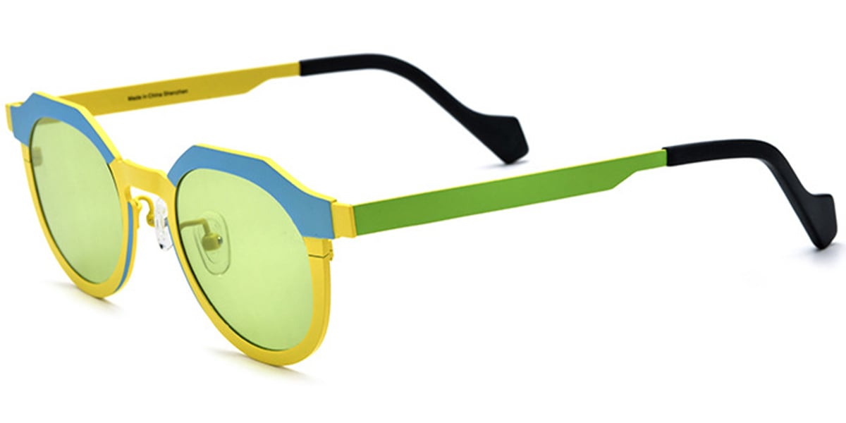 Titanium Oval Sunglasses pattern-yellow+green_polarized