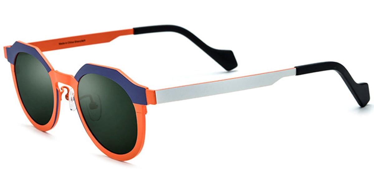 Titanium Oval Sunglasses pattern-orange+dark_green_polarized