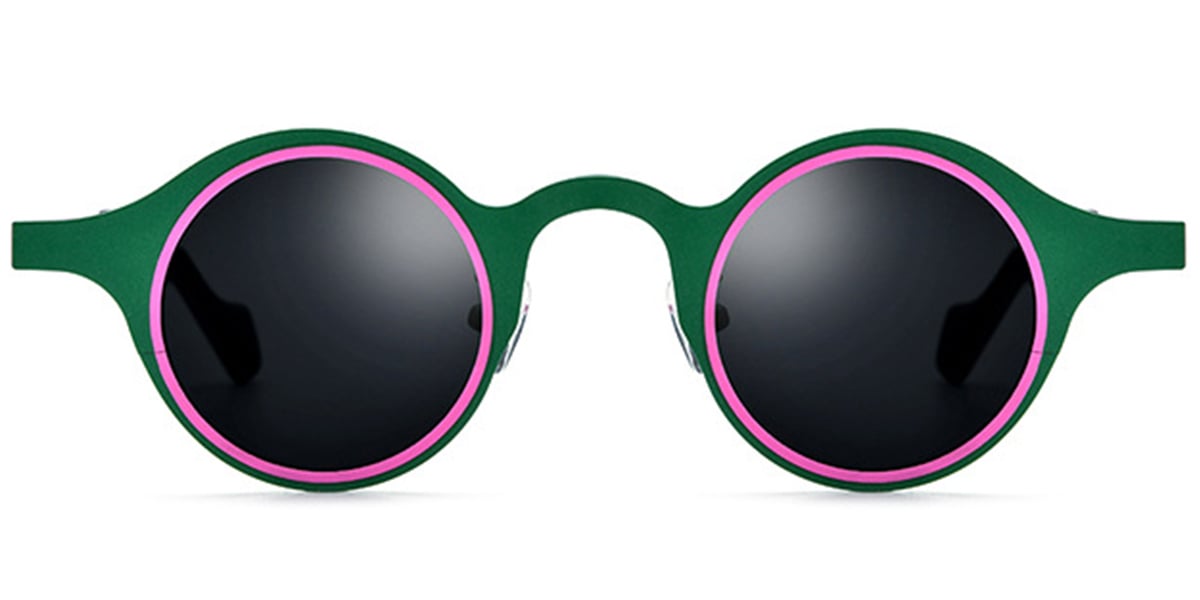 Titanium Round Sunglasses pattern-green+dark_grey_polarized