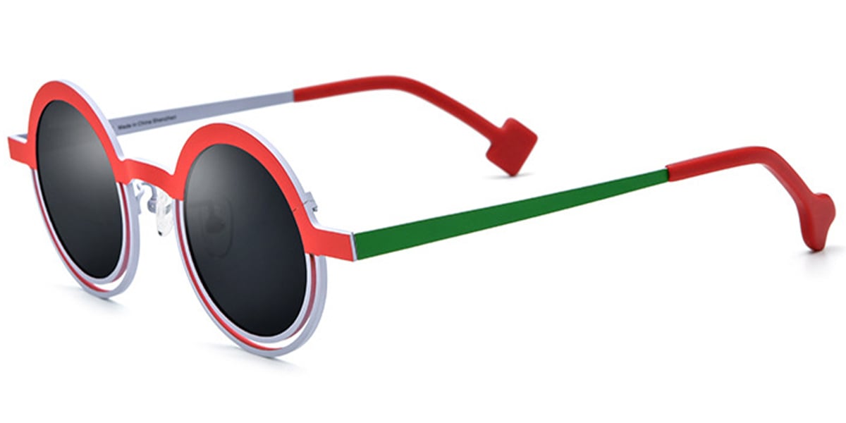 Titanium Round Sunglasses pattern-red+dark_grey_polarized