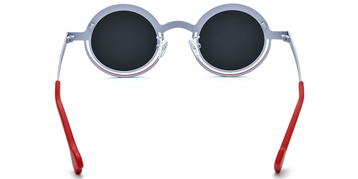 Titanium Round Sunglasses pattern-red+dark_grey_polarized