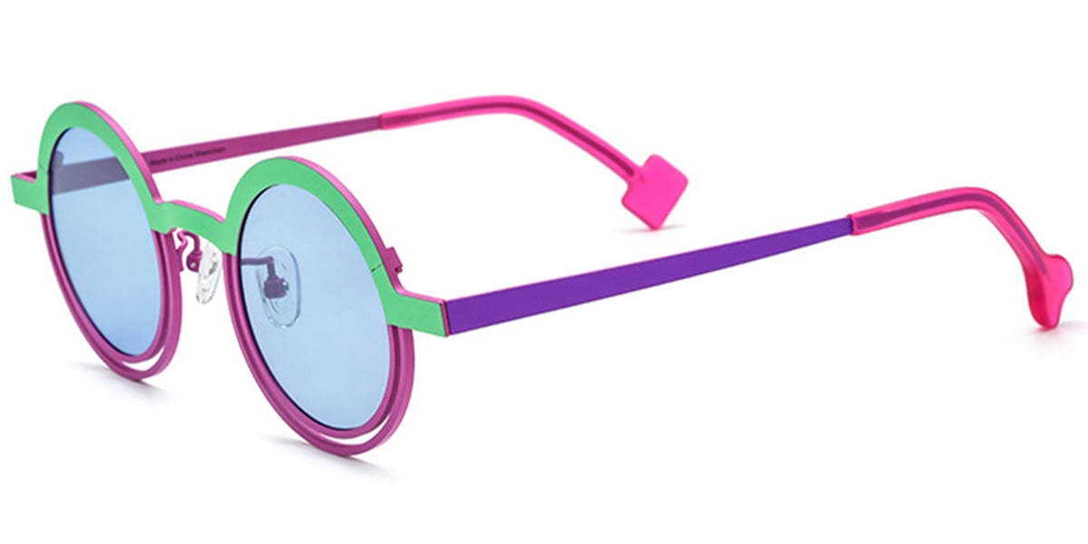 Titanium Round Sunglasses pattern-green+blue_polarized