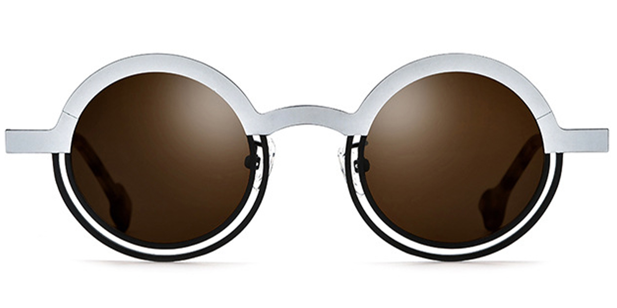 Titanium Round Sunglasses pattern-white+amber_polarized