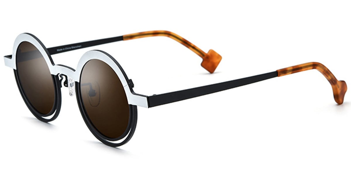 Titanium Round Sunglasses pattern-white+amber_polarized
