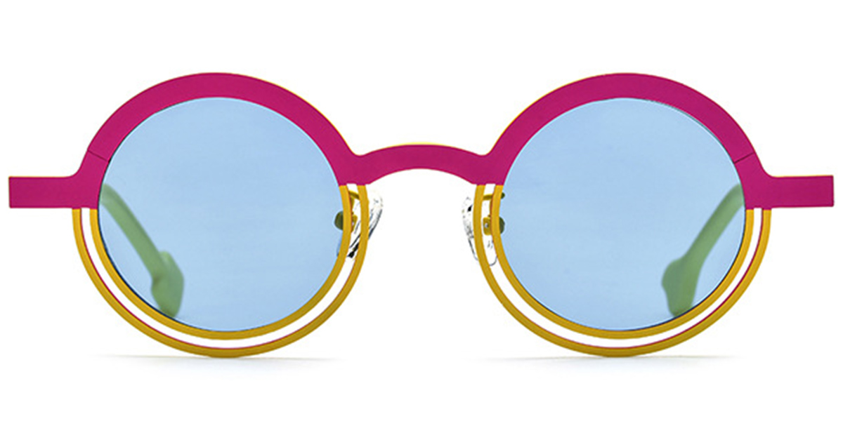 Titanium Round Sunglasses pattern-pink+blue_polarized