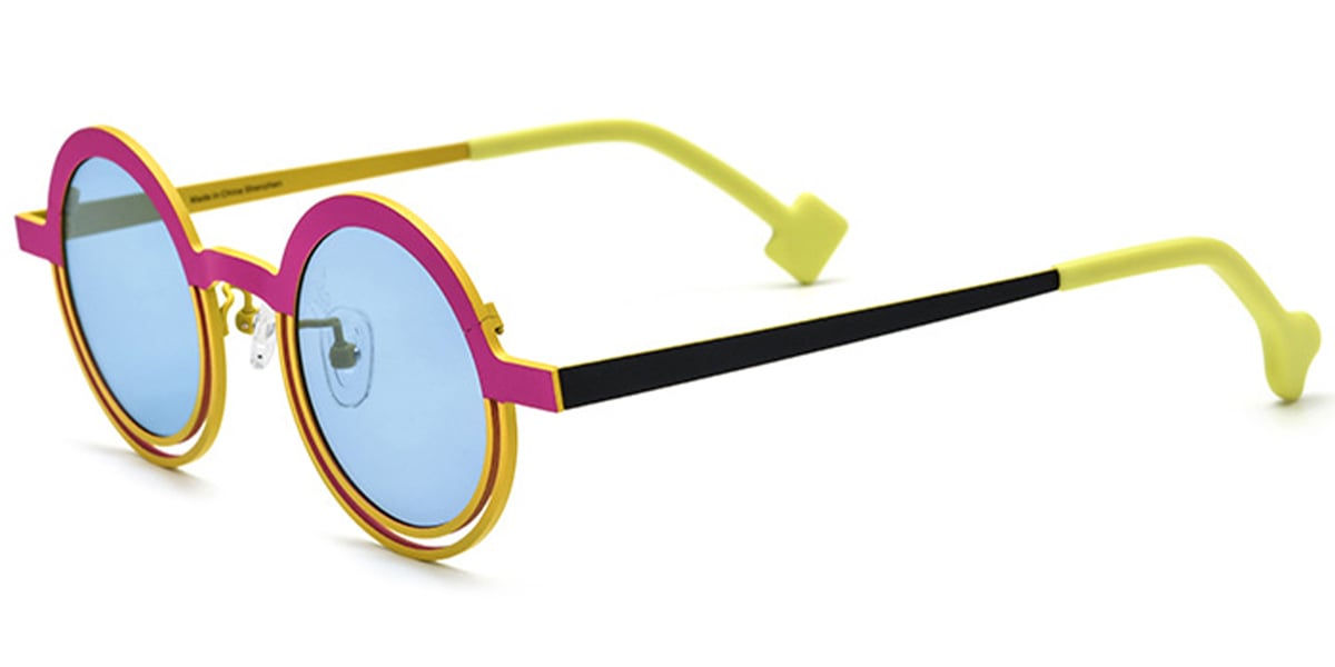Titanium Round Sunglasses pattern-pink+blue_polarized