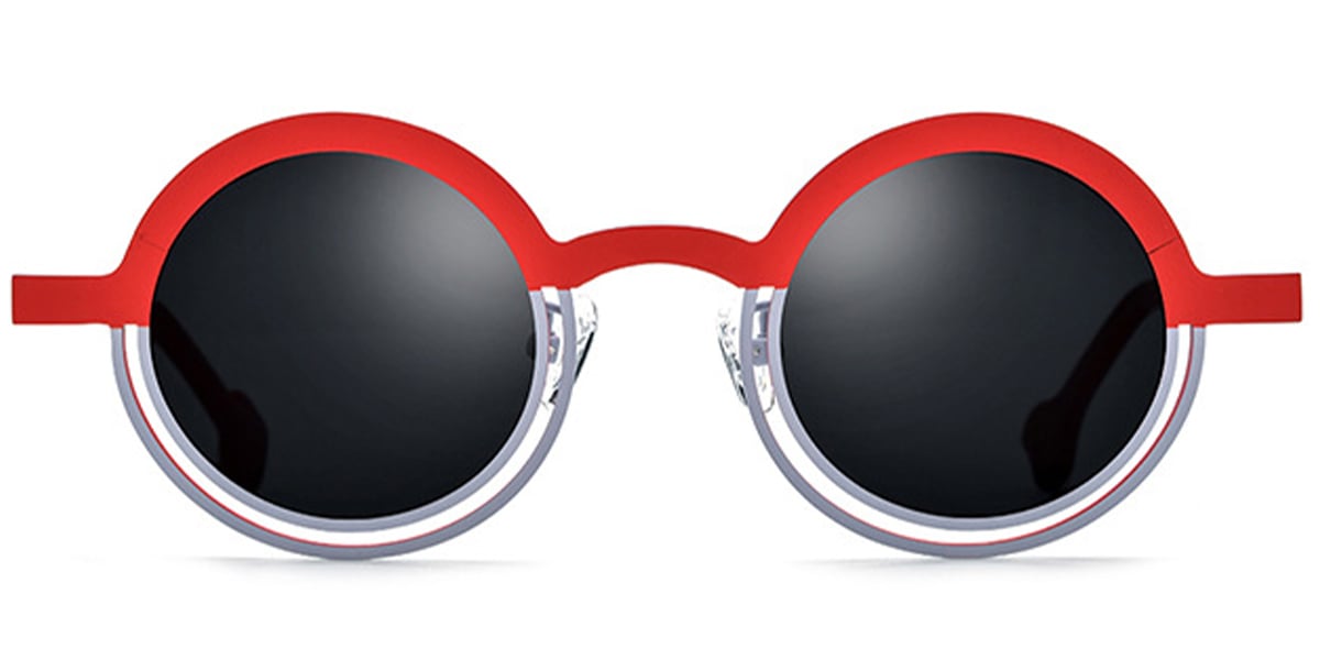 Titanium Round Sunglasses pattern-red+dark_grey_polarized