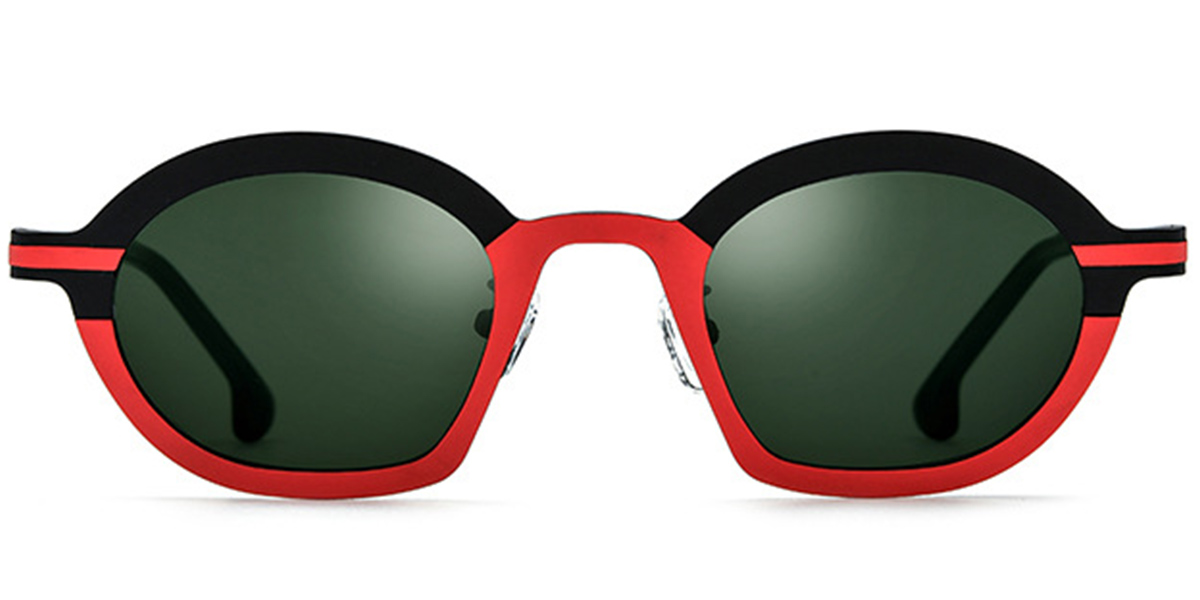 Titanium Geometric Sunglasses pattern-red+dark_green_polarized