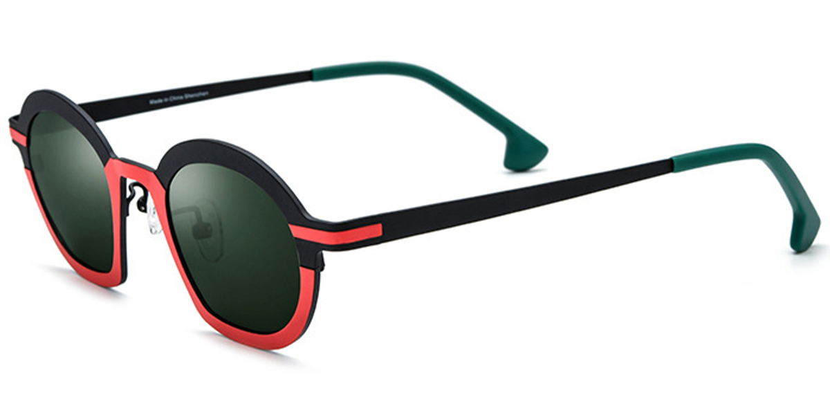 Titanium Geometric Sunglasses pattern-red+dark_green_polarized