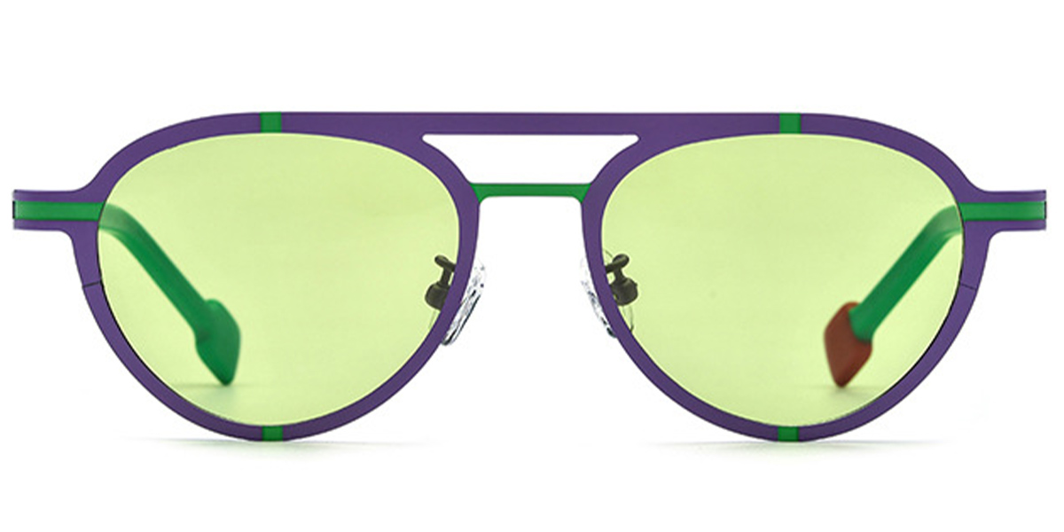 Titanium Aviator Sunglasses pattern-purple+green_polarized