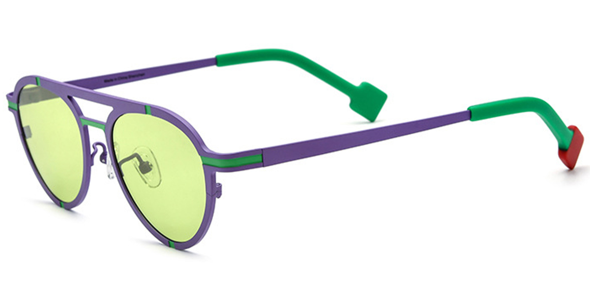 Titanium Aviator Sunglasses pattern-purple+green_polarized