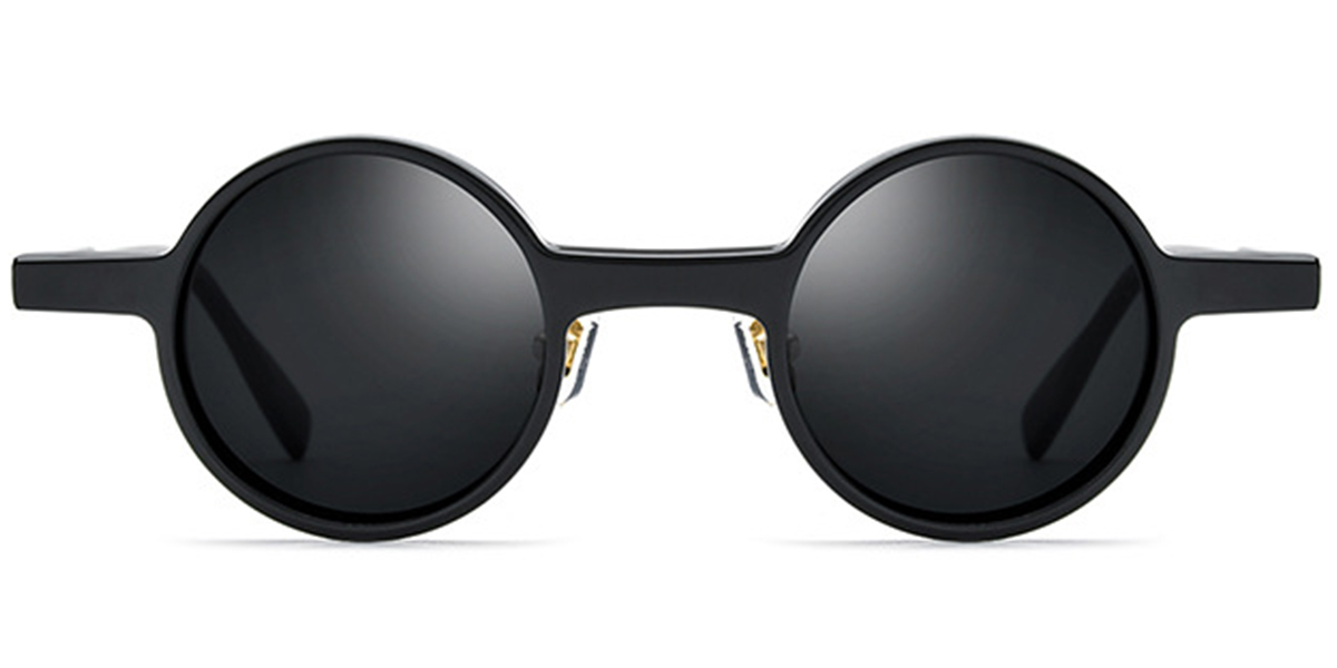 Acetate Round Sunglasses black+dark_grey_polarized