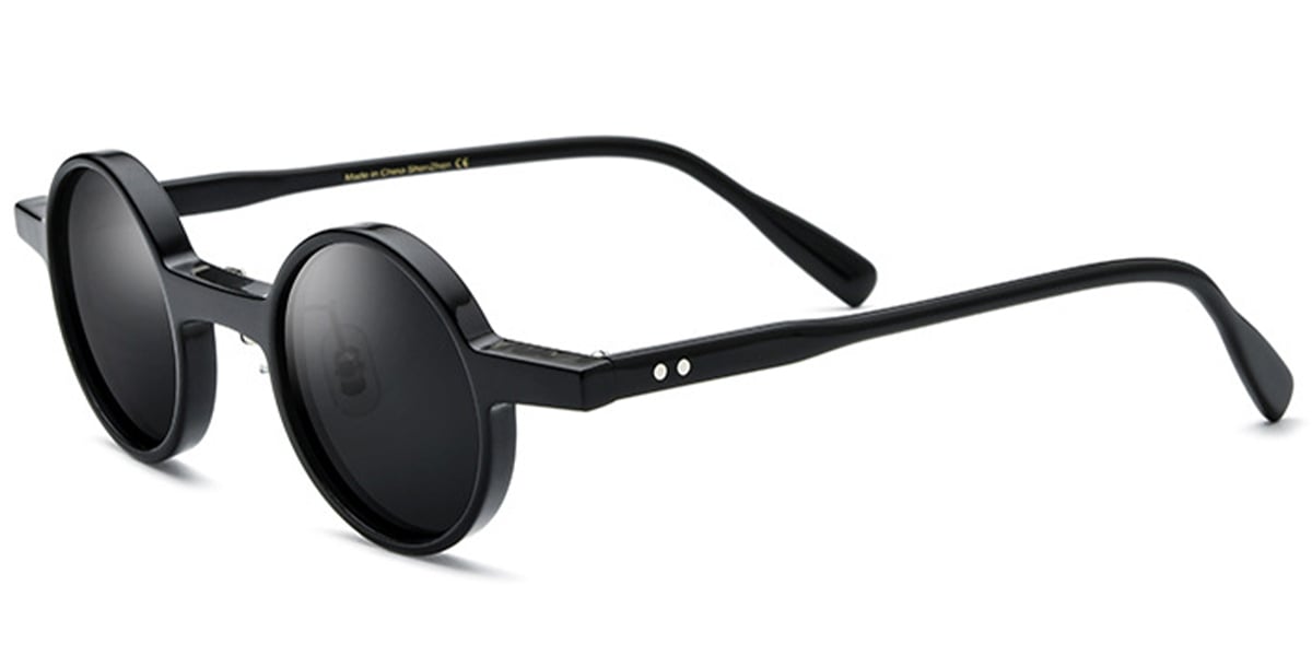 Acetate Round Sunglasses black+dark_grey_polarized