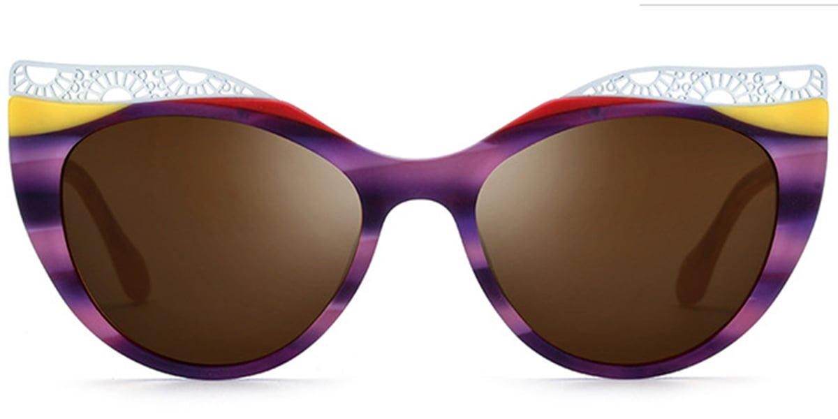 Acetate Cat Eye Sunglasses pattern-purple+amber_polarized