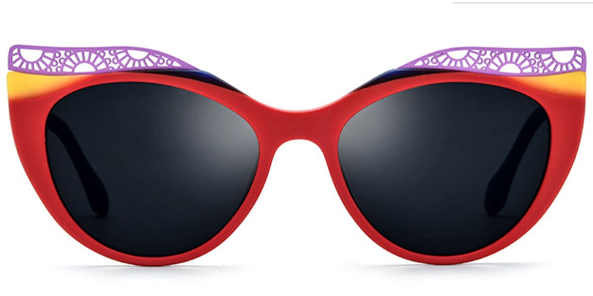 Acetate Cat Eye Sunglasses pattern-red+dark_grey_polarized