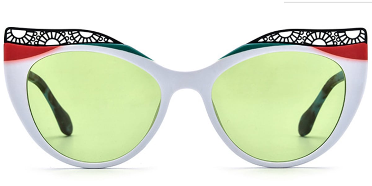 Acetate Cat Eye Sunglasses pattern-white+green_polarized