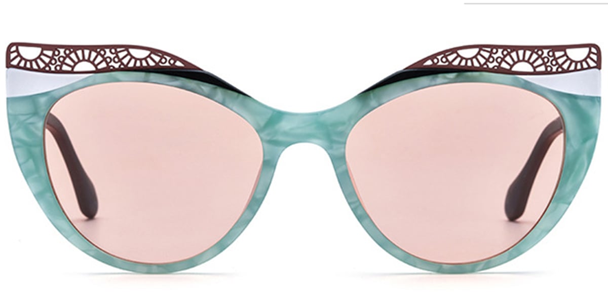 Acetate Cat Eye Sunglasses pattern-green+rose_polarized