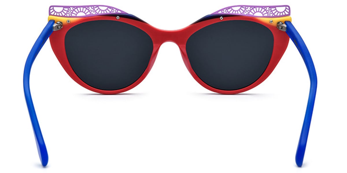 Acetate Cat Eye Sunglasses pattern-red+dark_grey_polarized