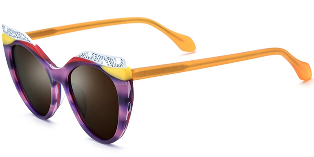 Acetate Cat Eye Sunglasses pattern-purple+amber_polarized