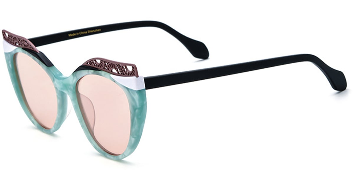 Acetate Cat Eye Sunglasses pattern-green+rose_polarized