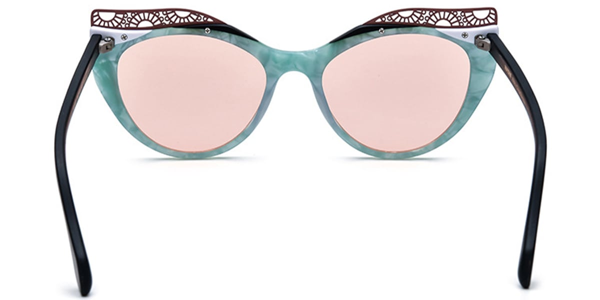 Acetate Cat Eye Sunglasses pattern-green+rose_polarized