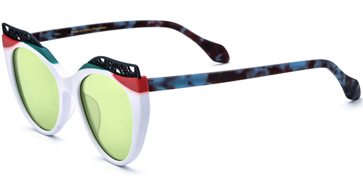 Acetate Cat Eye Sunglasses pattern-white+green_polarized