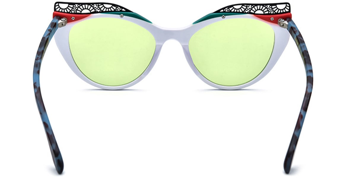 Acetate Cat Eye Sunglasses pattern-white+green_polarized