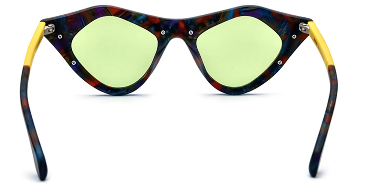 Acetate Cat Eye Geometric Sunglasses pattern-yellow+green_polarized