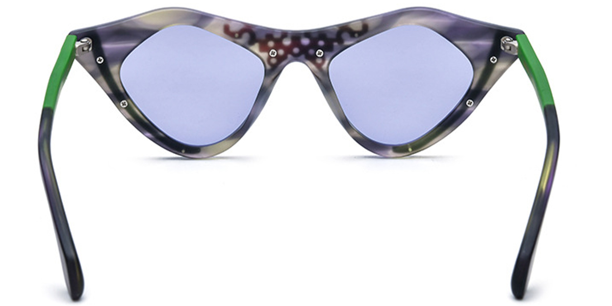 Acetate Cat Eye Geometric Sunglasses pattern-green+purple_polarized