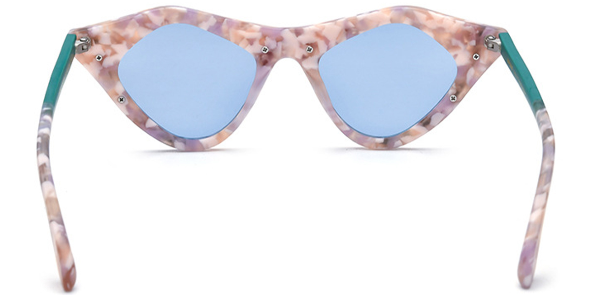 Acetate Cat Eye Geometric Sunglasses pattern-blue+blue_polarized