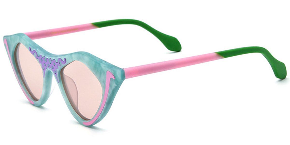 Acetate Cat Eye Geometric Sunglasses pattern-pink+rose_polarized