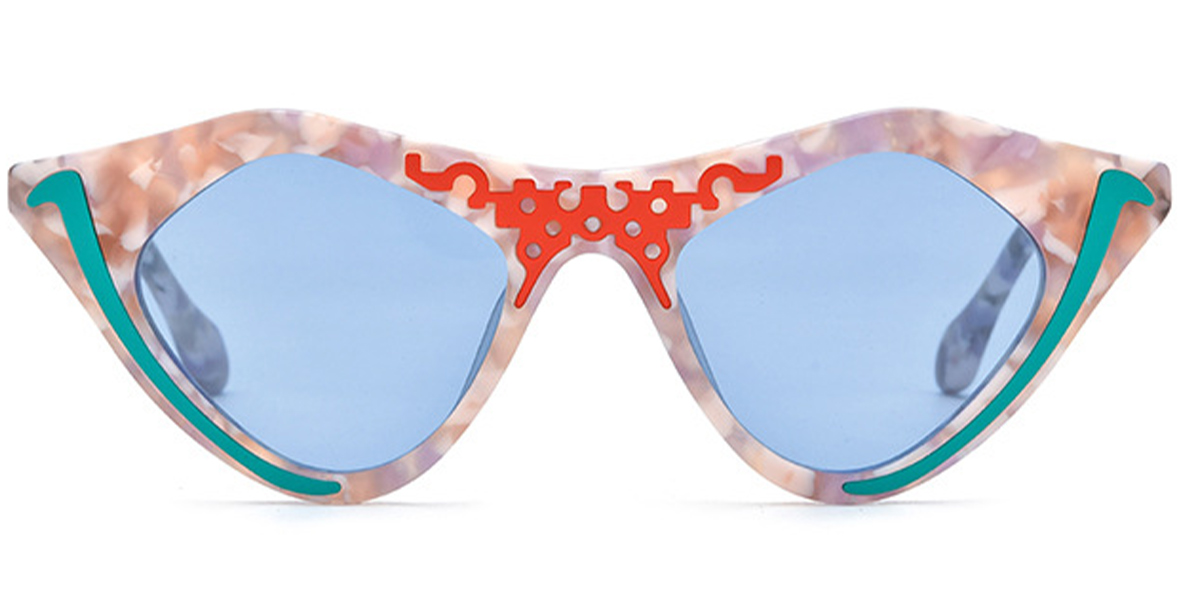 Acetate Cat Eye Geometric Sunglasses pattern-blue+blue_polarized