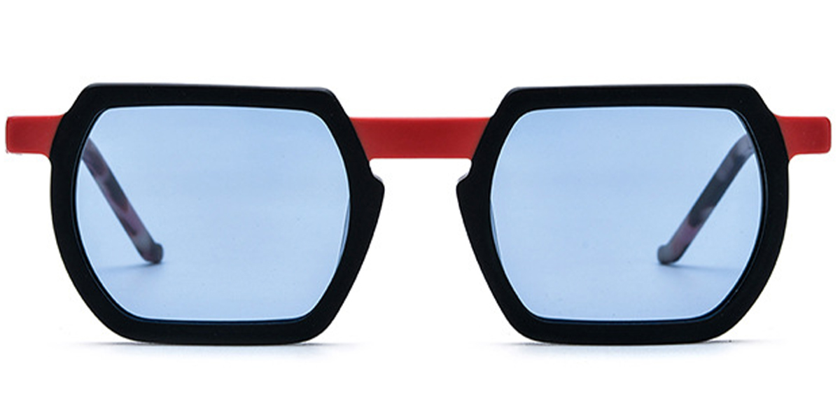 Acetate Square Sunglasses pattern-black+blue_polarized