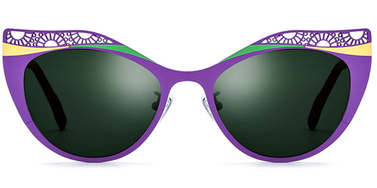 Titanium Cat Eye Sunglasses pattern-purple+dark_green_polarized