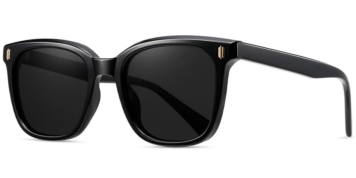 Acetate Square Sunglasses black+dark_grey_polarized