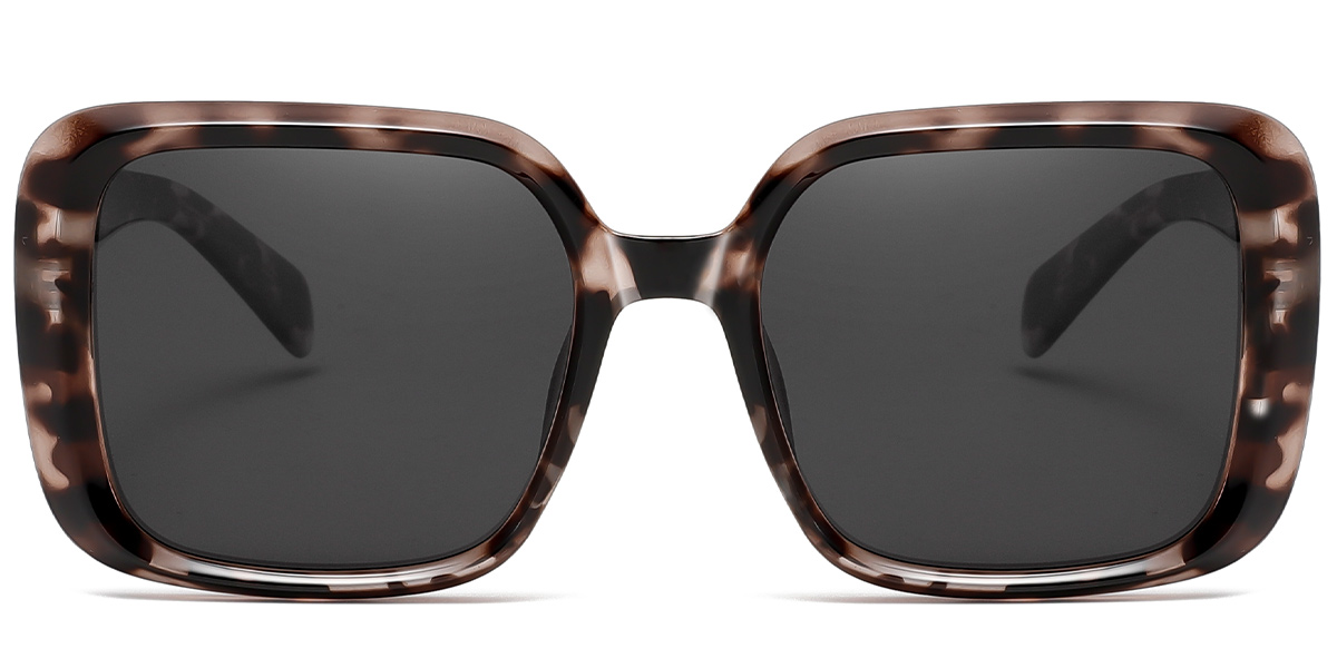 Acetate Square Sunglasses pattern-brown+dark_grey_polarized