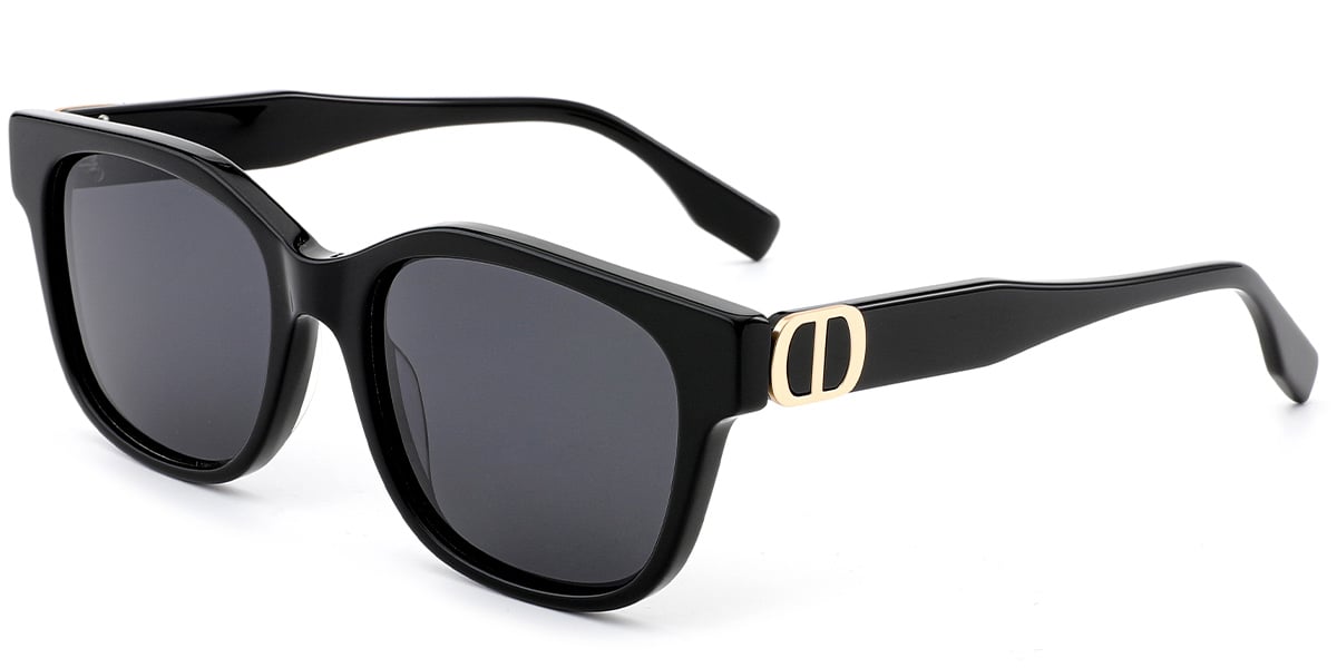 Acetate Square Sunglasses black+dark_grey_polarized