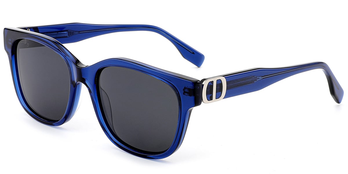 Acetate Square Sunglasses translucent-blue+dark_grey_polarized