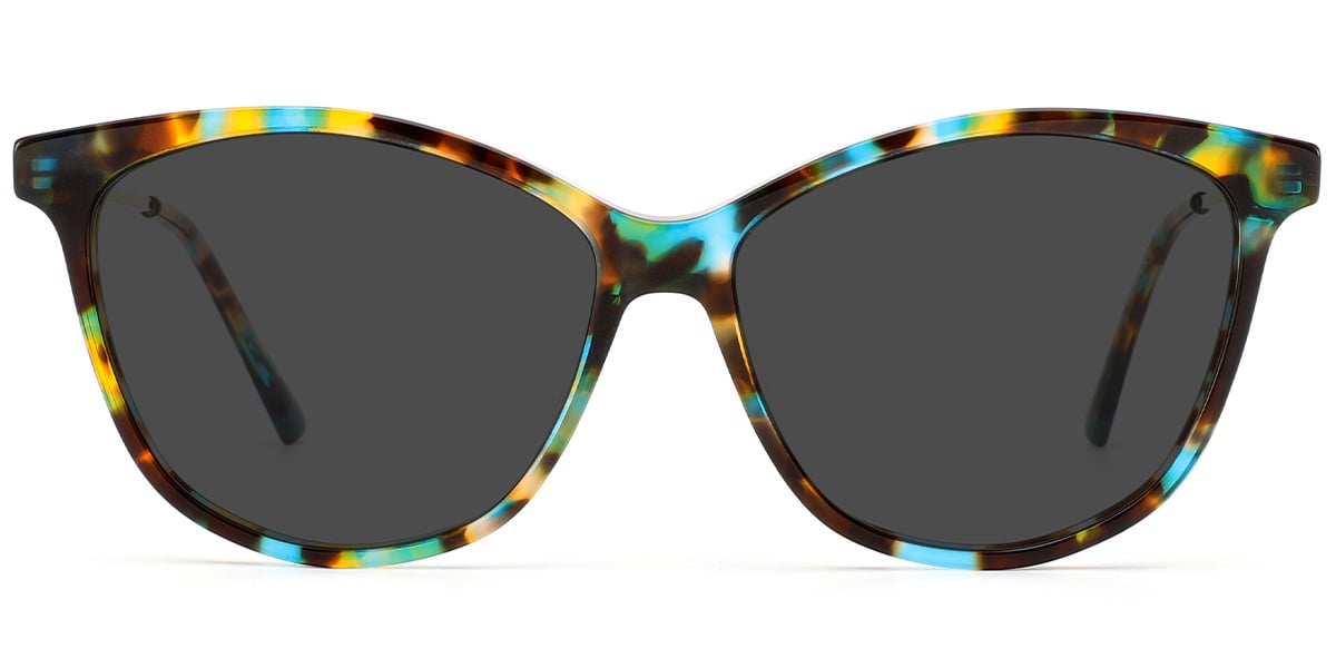 Acetate Cat Eye Sunglasses pattern-blue+dark_grey_polarized