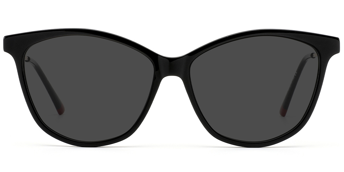 Acetate Cat Eye Sunglasses black+dark_grey_polarized