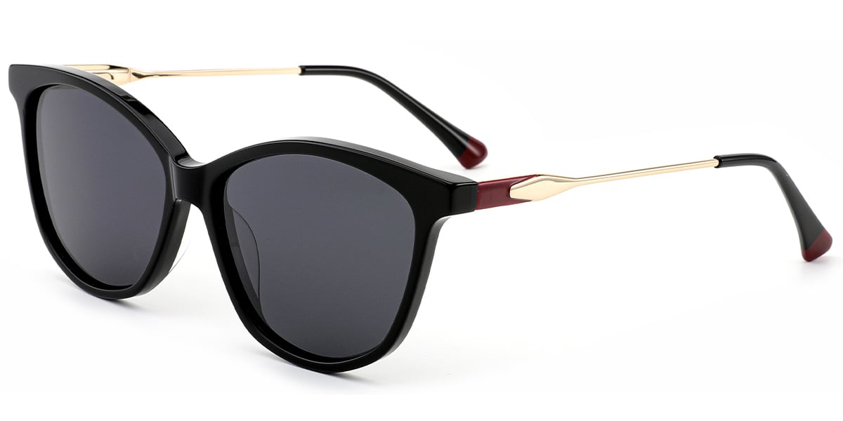 Acetate Cat Eye Sunglasses black+dark_grey_polarized