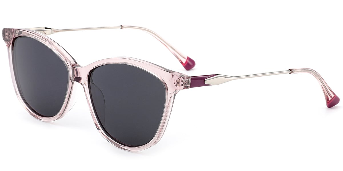 Acetate Cat Eye Sunglasses translucent-pink+dark_grey_polarized